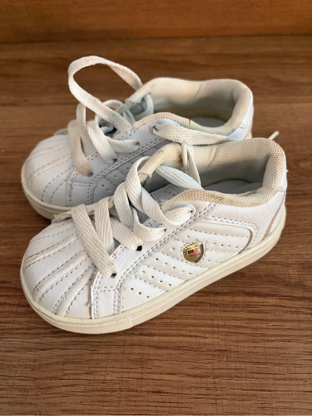 White Kids Sneakers with Gold Accent - Comfort Laces